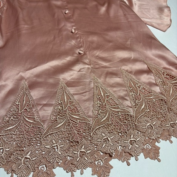 Vintage Capriccio Blush Pink 100% Silk Charmeuse Blouse Sz 10 Embroidered Lace - Picture 11 of 14